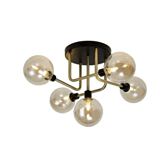 Flush Semi Flush Ceiling, 5 Light G9, Matt Black, Antique Brass, Cognac Glass - Luminosa Lighting
