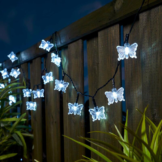 5m Solar Power Novelty Butterfly led Fairy Lights White | Outdoor Garden Decoration - White
