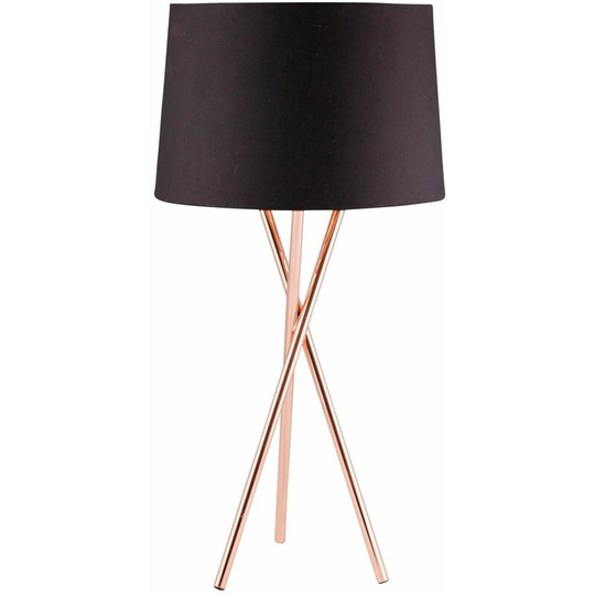 First Choice Lighting - Copper Tripod Table Lamp with Black Fabric Shade - Polished copper plate and black cotton