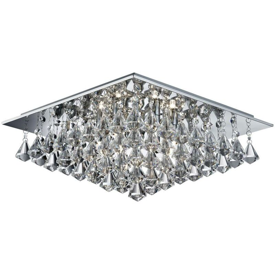 Searchlight Hanna - 6 Light Square Ceiling Semi Flush Light Chrome with Pyramid Crystals, G9