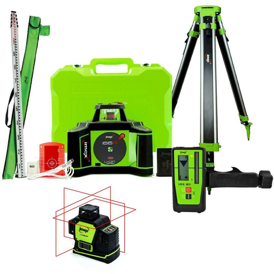 Imex - i66R Rotating Laser Level + LX3DR Crossline Laser + Receiver + Tripod Staff