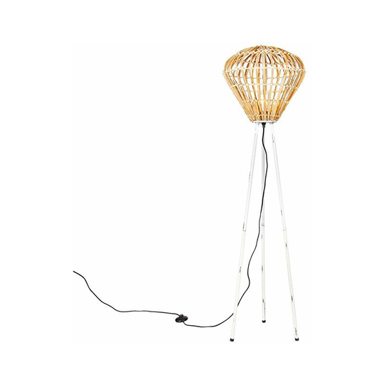 Rural floor lamp tripod bamboo with white - Canna Diamond - Naturel