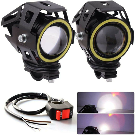 2Pcs Motorcycle Front Headlights, U7 Motorcycle Additional Headlights 12V/24V 6000K LED Fog Lights with Switch for Quad Scooter Motorbike (White)