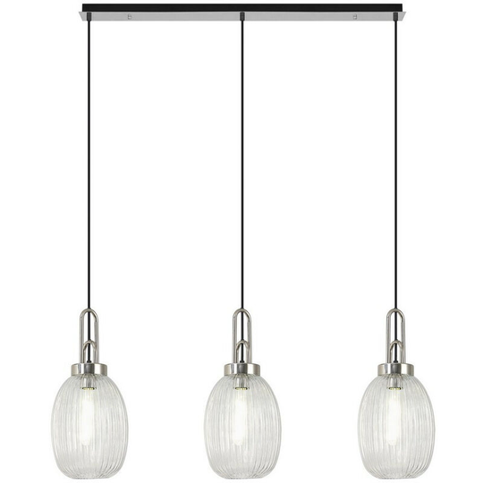 Luminosa Lighting - Luminosa Yorktown Linear 3 Light Ceiling Pendant E27 With 20cm Almond Ribbed Glass, Clear Polished Nickel, Matt Black