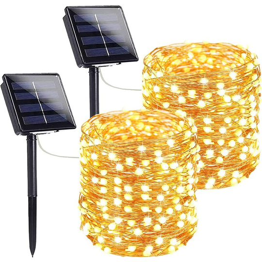 Aougo - Solar Halloween Lights Outdoor Halloween Decorations, 2 Pieces Each 72FT 200 LEDs, Super Bright 8 Modes Decorative Outdoor Solar Lights (Warm