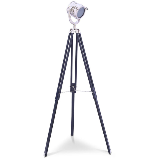 Vintage Nautical Tripod projector Floor lamp design - Aluminium and Wood - Black varnish Black Aluminium, Rosewood - Black