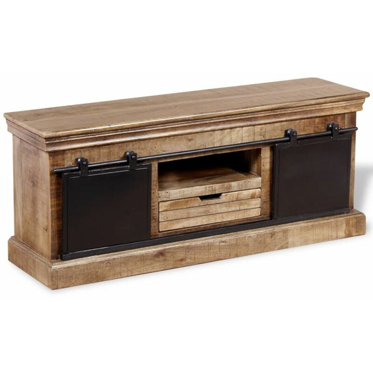 Lifcausal - tv Cabinet with 2 Sliding Doors Solid Mango Wood 110x30x45 cm