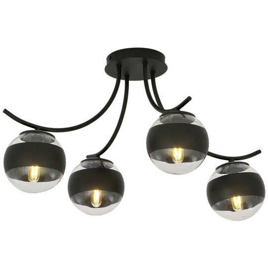 Emibig Lighting - Emibig Boston Black Multi Arm Globe Ceiling Light with Clear,Black Glass Shades, 4x E14