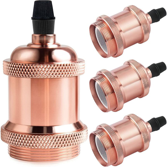 Vintage E27 Lamp Socket, Retro Edison Pendant Light, Solid Ceramic Adapter, Rose Gold Lampholder 4pcs