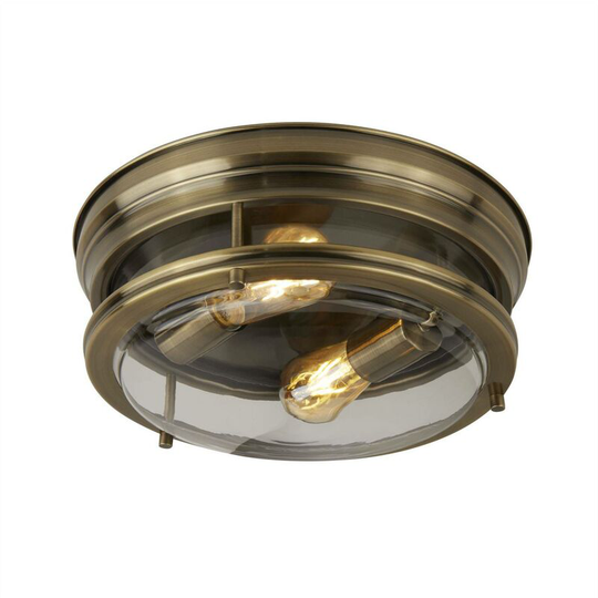 Searchlight Lighting - Searchlight Edinburgh - 2 Light Bathroom Flush Ceiling Light Antique Brass IP44, E27
