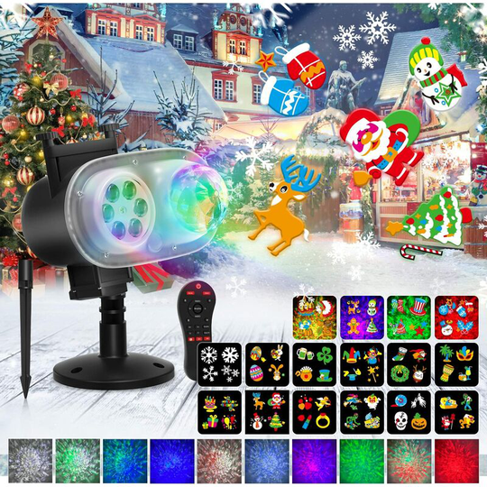 Swyeoot - Outdoor Christmas Projector, Halloween/Christmas led Projector Lamp, 16 Pattern Projector Light with Remote Control for Christmas, Family
