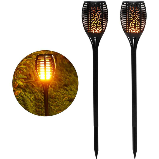 Aougo - Solar Garden Torch 2 Pack - Solar Garden Light with IP65 Waterproof Rating - Warm Light - 96 LEDs - Light Sensor