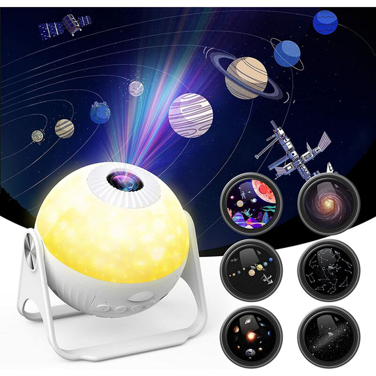 Starry sky projector Galaxy, Kids Homewater Planetarium Projector with 6 Interchangeable discs 4 Colors 3 Luminosities Star Beekeeping Child