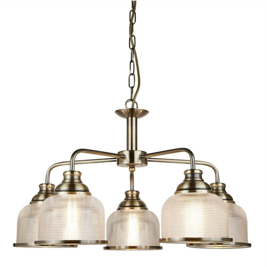 Searchlight Lighting - Searchlight Bistro - 5 Light Multi Arm Ceiling Pendant White, Antique Brass, E27