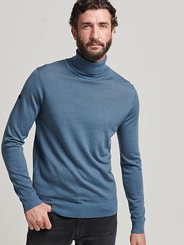 Superdry Studios Merino Roll Neck Jumper - Blue, Blue, Size L, Men