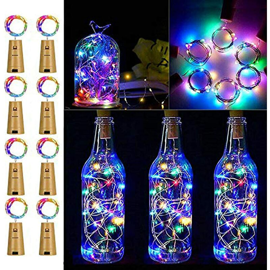 Aougo - Wine Bottle String Lights with Cork, 8 Pack Battery Operated led Cork Shaped Colorful Silver Copper Wire Mini String Lights for diy, Party,