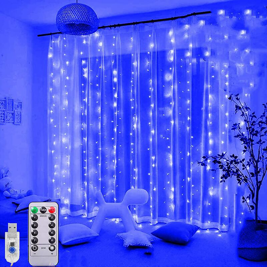 Aougo - Curtain Lights - 3M*3M 300LED usb Curtain String Lights, 8 Lighting Modes with Remote Control Window