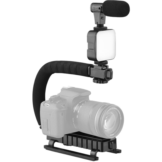 Asupermall - Universal Video u Grip Handle Handheld Vlog Bracket Stabilizer Kit with led Video Light Microphone Phone Holder Remoter Shutter for