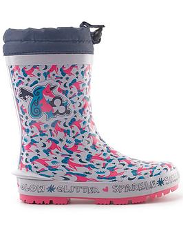 Start-rite Girls Big Puddle Unicorn Themed Warm Lined Elasticated Waterproof Wellies - Light Blue, Light Blue, Size 9 Younger