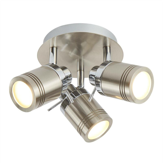 Searchlight Samson - 3 Light Bathroom Ceiling Spotlight Satin Silver IP44, GU10