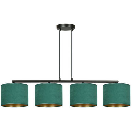 Emibig Hilde Black Bar Pendant Ceiling Light with Green Fabric Shades, 4x E27