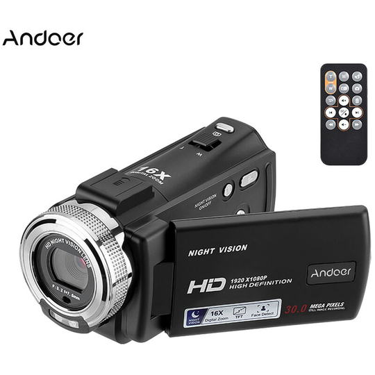 Andoer - V12 1080P Full hd 16X Digital Zoom Recording Video Camera Portable Camcorder with 3.0 Inch Rotatable lcd Screen Max. 30 Mega Pixels Support