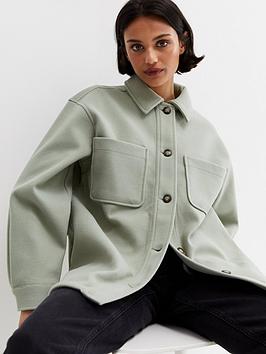 New Look Light Green Plain Double Pocket Shacket, Light Green, Size 12, Women