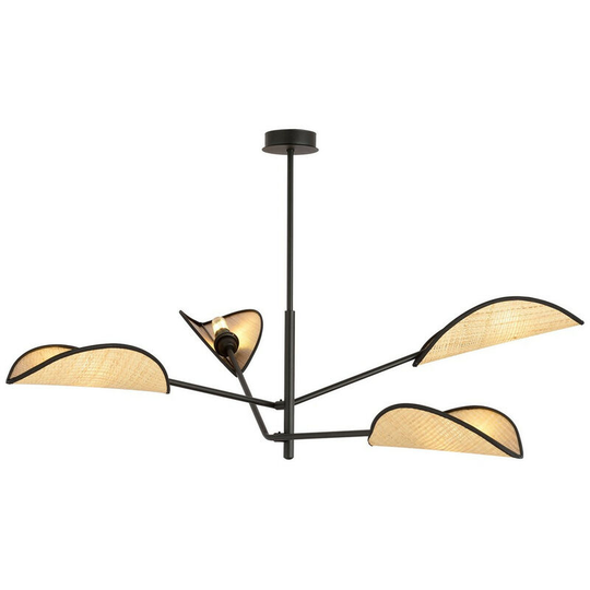 Emibig Vene Black Multi Arm Semi Flush Ceiling light with Brown Fabric Shades, 4x E14
