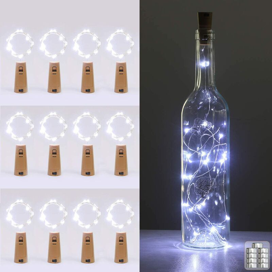 12 Pack] Cork Wine Bottle String Lights, 2m 20 led Copper Wire String Lights for Parties, Birthdays, Weddings (Cool White)