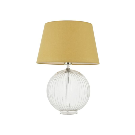 Endon Directory Lighting - Endon Lighting Jemma & Evie - Table Lamp Clear Ribbed Glass & Yellow Cotton 1 Light IP20 - E27