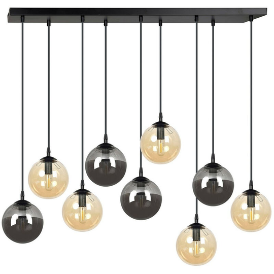 Emibig Lighting - Emibig Cosmo Black Globe Cluster Pendant Ceiling Light with Clear, Graphite, Amber Glass Shades, 9x E14