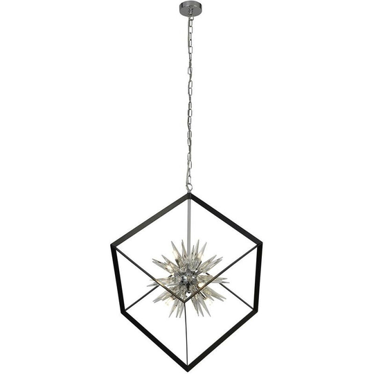 Searchlight Stellar 6 Light Spike Ball Pendant, Matt Black Frame, Crystal Glass
