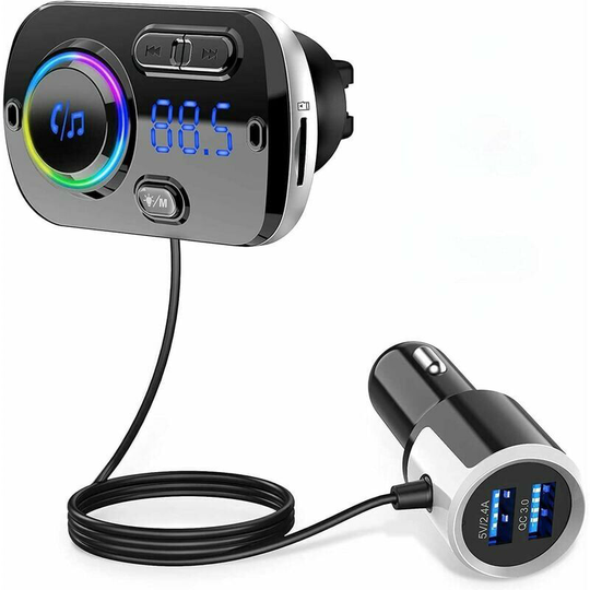 Bearsu - Bluetooth 5.0 Handsfree fm Transmitter with Quick Charge qc 3.0 Car Radio Adapter with Microphone (Black) -