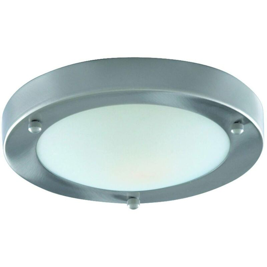 Searchlight Lighting - Searchlight Bathroom Flush - 1 Light Bathroom Flush Ceiling Light Satin Silver Round with Domed Glass Diffuser IP44, E27