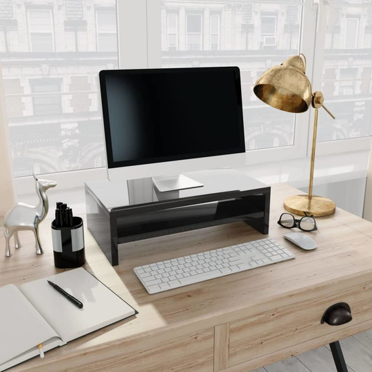 Monitor Stand High Gloss Black 42x24x13 cm Chipboard VD31252 - Hommoo