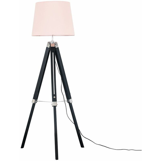 Tripod Floor Lamp Clipper Standing Light in Black with Tapered Shade - Pink + led Bulb