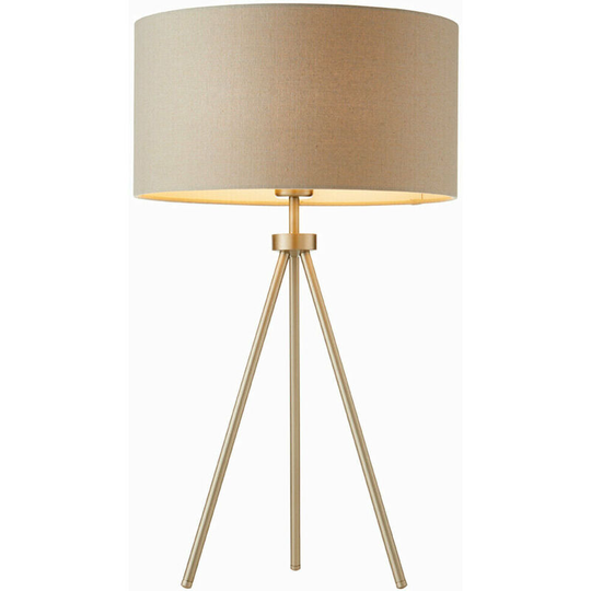 Loops - Modern Tripod Table Lamp Nickel & Grey Shade Slim Metal Leg Bedside Desk Light