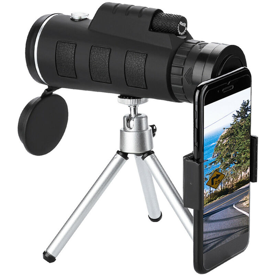 40X60 Zoom Optical Lens Monocular Telescope Compass + Tripod+ Clip Universal for Phone,model:Black