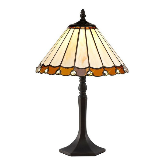 Luminosa Lighting - 1 Light Octagonal Table Lamp E27 With 30cm Tiffany Shade, Amber, Crystal, Aged Antique Brass