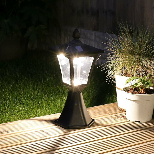 Festive Lights - Solar Power Outdoor Traditional led Post Base Mount Pedestal Lantern Light | Garden Décor - Warm White