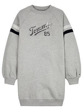 Tommy Hilfiger Girls Tommy Sequins Sweat Dress - Light Grey, Light Grey, Size 4 Years, Women