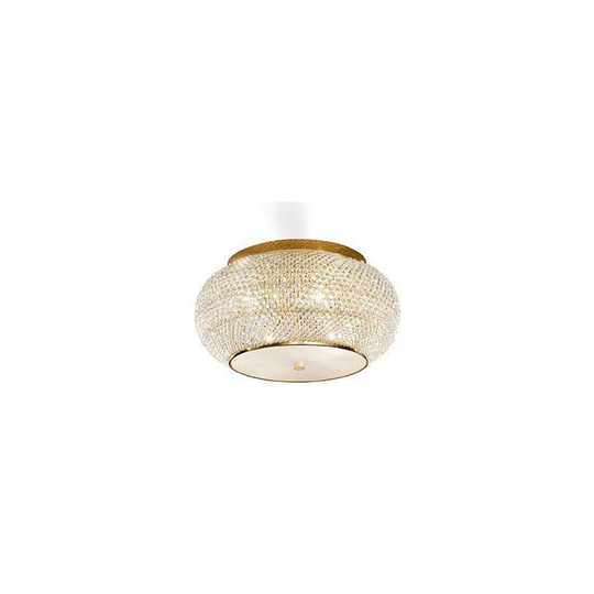 Ideal Lux Pasha' - 6 Light Ceiling Flush Light Gold with Crystals, E14