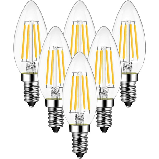 4W E14 led Filament Candle Light Bulb, 806 Lumen Equivalent to 60W Vintage Halogen Bulb, Warm White 2700K, Non-Dimmable, Pack of 6