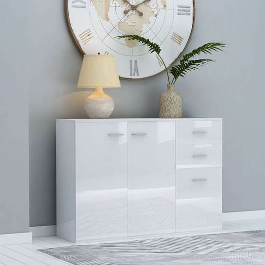 Sideboard High Gloss White 105x30x75 cm Chipboard - White