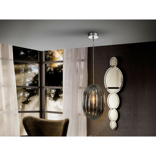 Schuller Ovila Pendant Light with Small Grey Shade in Shimmered Smoke Grey Tonality
