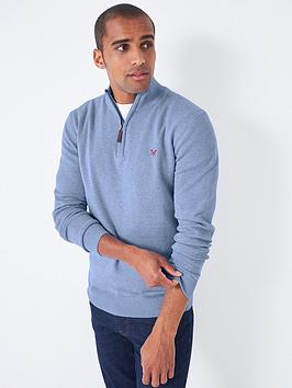 Crew Clothing Classic Half Zip Knit - Light Blue