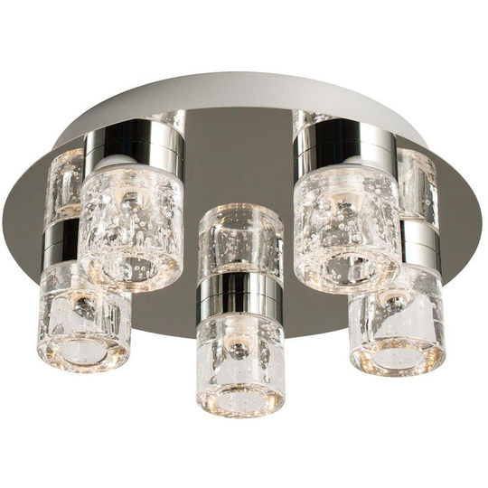 Endon Directory Lighting - Endon Imperial - 5 Light Bathroom Flush Ceiling Light Chrome, Clear Glass with Bubbles IP44