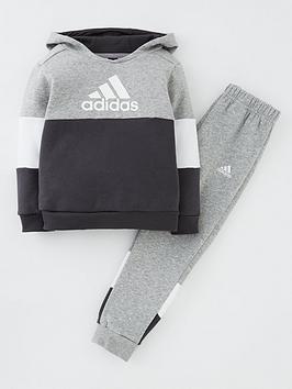 Boys, adidas Toddler Unisex Colourblock Overhead Hoodie And Jogger Set - Light Grey , Light Grey, Size 0-3 Months