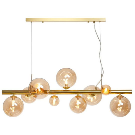 Luminosa Lighting - Luminosa Marshall Linear Ceiling Pendant, 9 Light G9, Satin Gold, Amber Plated Glass
