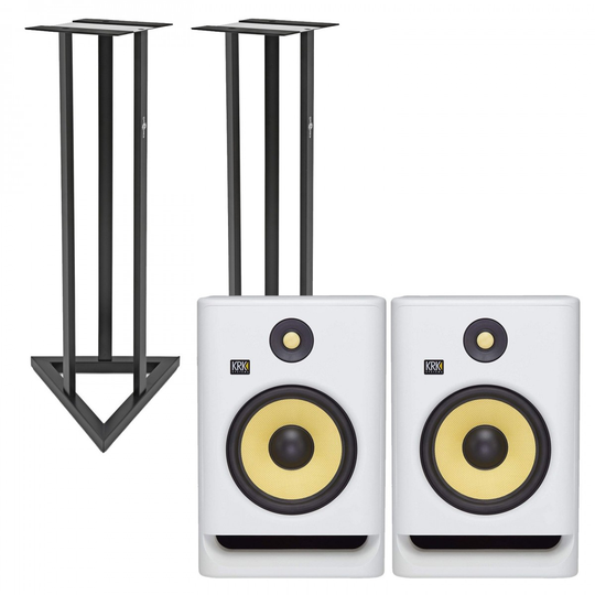 KRK ROKIT RP8 G4 Studio Monitors with Stands White Noise